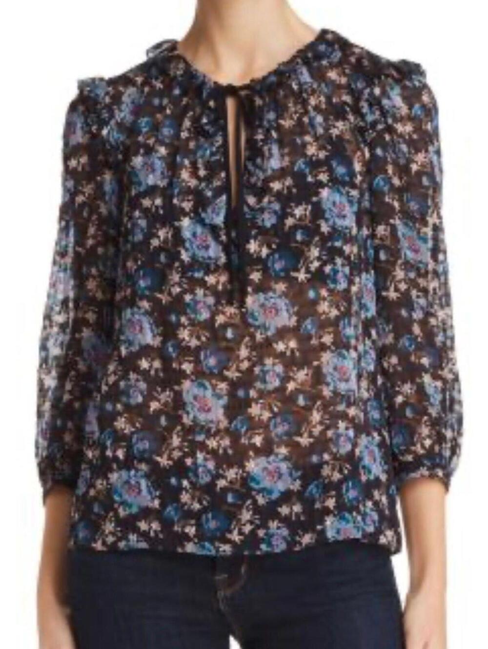 Rebecca Taylor Solstice Floral Blouse Silk Cotton Size 6 Boho